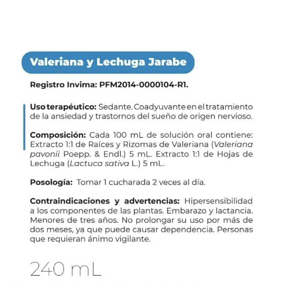 Valeriana y Lechuga 240ml - Image 2